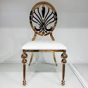 Cadeira de casamento de aço inoxidável, cadeira de tela perfurada dourada para hotel, banquete
