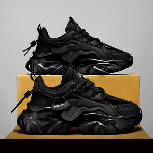 Chaussures de sport décontractées noires respirantes 2026, nouvelle collection, avec empeigne en maille et semelle épaisse rehaussée, idéales pour le travail et la marche pour hommes - Product Image 2