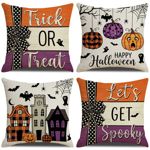 Lot de housses de coussin en <span class=keywords><strong>lin</strong></span> personnalisées pour Halloween, motif tête de citrouille amusante, pour canapé, décoration de fête et de maison - Product Image 3