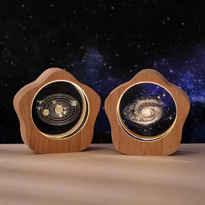 Custom Crystal Planet Sphere Light Wooden Star <strong>Moon</strong> Saturn Solar System Crystal Ball Night Light Table Lamp Gift - Product Image 1