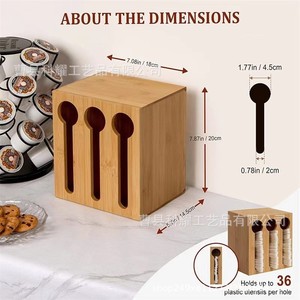 Bamboo Spoon <b>Storage</b> <b>Box</b> Three Hole <b>Kitchen</b> Countertop Organizer For Spoons Forks Chopsticks Standing Type Rectangle Shape - Product Image 3