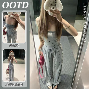 <span class=keywords><strong>Pijamas</strong></span> de Seda y Algodón Frescos, Pantalones Sexys con Tirantes, <span class=keywords><strong>Pijamas</strong></span> de Dibujos Animados para Mujer - Product Image 2