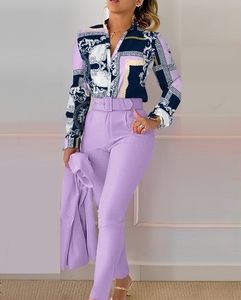 2023 nuovo Top da donna europeo e americano stampato alla moda con maniche lunghe e pantaloni in tinta unita - Product Image 3