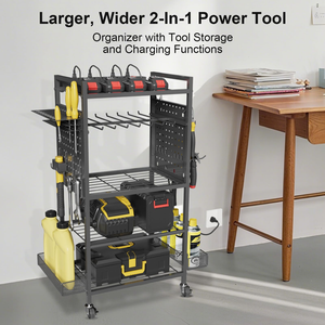 Hand Tool <b>Storage</b> Cart Garage Tool Movable <b>Storage</b> <b>Rack</b> with Integrated Drill Holders and Multi Tool Hooks - Product Image 3