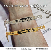 Bracelet en acier inoxydable plaqué or tendance Gaovo avec plaque nominative personnalisée, maillons cubains et cristal couronne, cadeau BFF pour femme