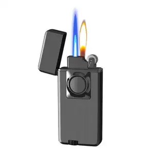 Nouveau deux types de flammes briquet à gaz butane coupe-vent bleu flamme droite et flamme douce briquet Logo personnalisé