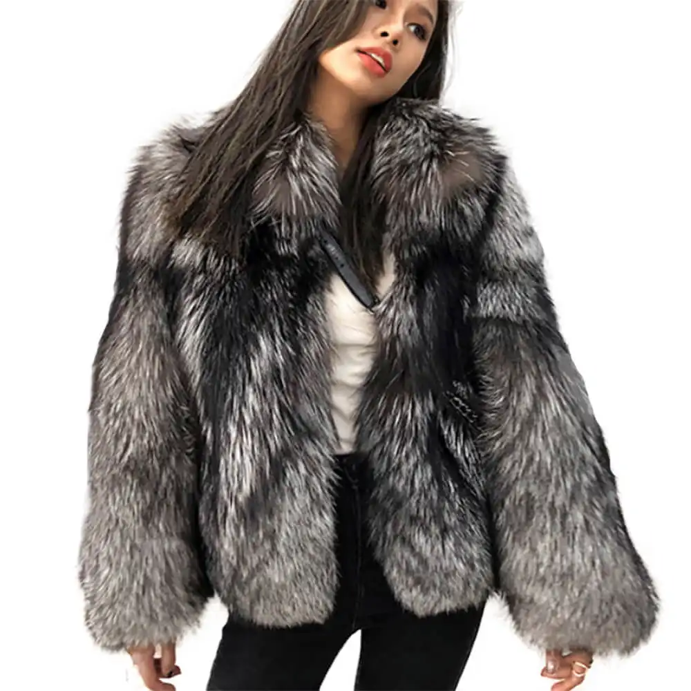 Woman Real Fur Jacket Warm Luxury Fashion Ladies Winter Genuine Silver Fox Fur Coat For Sale