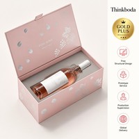 Boîte cadeau personnalisée pour vin rosé, boîte rigide rose pâle avec feuille d'aluminium argentée, emballage pour une seule bouteille de vin rosé