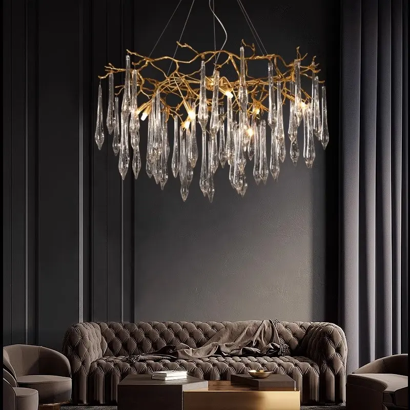 Lustre de alumínio americano luzes de cristal lustres luxuosos gota água para sala estar quarto luz teto