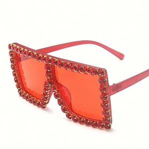 Lunettes de soleil carrées surdimensionnées de luxe vintage colorées avec logo personnalisé, vente en gros, tendance, pour femmes, avec strass - Product Image 5