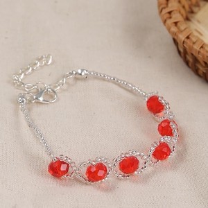 Red <b>Crystal</b> Bead <b>Bracelet</b> Silver Plated Adjustable Chain Elegant <b>Women</b> Fashion Hand Jewelry - Product Image 4