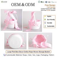 Cesta de Armazenamento de Algodão com Laço Rosa e Alça, Linda Cesta de Presente para Chá de Bebê, Quarto Infantil, Brinquedos e Presente de Páscoa