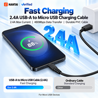 Kabel Micro USB Kecepatan Tinggi 2.4A Pengisian Cepat Tahan Lama Kabel PVC Putih dan Hitam untuk Ponsel Android Kindle Fire Speaker Bluetooth
