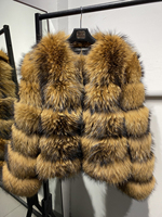 Chaqueta Corta de Invierno con Cuello Redondo de Piel Auténtica, Cierre Oculto, Piel de Mapache Natural, Abrigo Cálido para Mujer