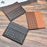 Organizador de Tarjetas de Identificación Portátil con Diseño Tejido, Cartera de Cuero con Ranuras para Tarjetas