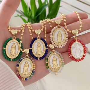 BD-C6811 Collar con Colgante de la Virgen María y <span class=keywords><strong>San</strong></span> <span class=keywords><strong>Benito</strong></span>, Gargantilla de Cadena de Bolas de Alta Gama, Amuleto de Cristal Colorido, Collares para Mujer - Product Image 2