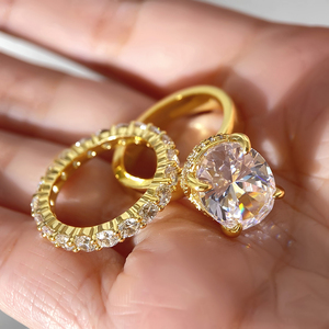 Luxury Zircon 18K Gold Plated Brass Gemstone Engagement <b>Stack</b> <b>Ring</b> with Oval Cut Zirconia 18K Gold Plated for Women - Product Image 3