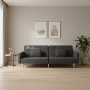 Dark Grey <b>Sofa</b> Bed 100 Polyester Fabric <b>Wood</b> <b>Frame</b> Convertible Living Room Furniture - Product Image 2