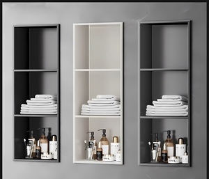 Niches de douche de salle de bains sans <span class=keywords><strong>carrelage</strong></span> personnalisées DIY Design décoratif moderne fixées au mur avec lumière LED en acier inoxydable - Product Image 4