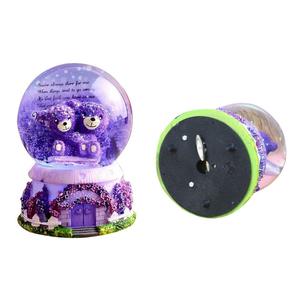 Tùy Chỉnh Âm Nhạc Hộp Polyresin Hoa Oải Hương Tím Gấu Pha Lê Bóng Đèn Mua Nhựa Thủy Tinh Quả Cầu Tuyết Cho Món Quà Sinh Nhật - Product Image 5