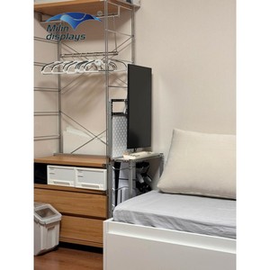 <span class=keywords><strong>โต๊ะ</strong></span><span class=keywords><strong>คอมพิวเตอร์</strong></span>อะลูมิเนียมไม้อัดเคลือบโลหะ ชั้นวางทีวี ชั้นวางจอแสดงผลทันสมัยพร้อมล้อสำหรับใช้ในห้องนอน แบบสองด้าน - Product Image 2