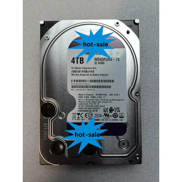 WD40PURX 4TB SATA 7.2k 3.5 Inch HDD Hard Disk Drive Suitable for Desktop, NAS Storage and Monitoring Equipment.