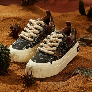 Thick <b>Platform</b> Canvas Sneakers Multi Color Star Patch Fringe Edge Chunky Rope Lace Casual Board <b>Shoes</b> Spring Autumn Summer - Product Image 5