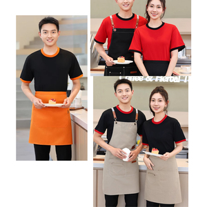 T-shirt in cotone 100% con Logo stampato su misura per dipendenti del ristorante a maniche corte vestito da Pizzeria personalizzato con cappelli da grembiule - Product Image 5