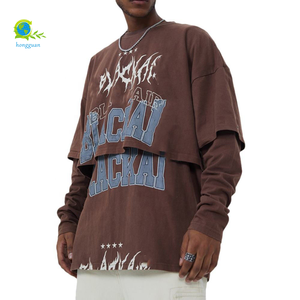 Benutzer definiertes Logo Herren <span class=keywords><strong>T</strong></span>-Shirt Doppels chicht Langarm <span class=keywords><strong>T</strong></span>-Shirt Streetwear Vintage Overs ized Acid Washed <span class=keywords><strong>T</strong></span>-Shirt - Product Image 1