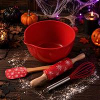 Ensemble de pâtisserie en silicone flocon de neige de Noël 4 pièces, bol mélangeur, rouleau à pâtisserie, spatule, fouet, kit d'outils de pâtisserie de Noël pour la cuisine