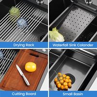 NEXGRAND Évier de cuisine 33x22 pouces avec robinet cascade, en acier inoxydable noir Nano PVD, fait main, moderne, pour poste de travail, résistant aux rayures