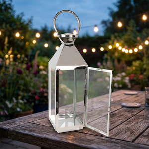 Lanternes à bougies en acier inoxydable faites à la main, lanternes géométriques en verre transparent, lanternes de sol en acier inoxydable, lanternes de table DLS-034 - Product Image 3