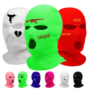 Cycling Knit Ski Mask 3 Hole Balaclava Knitted Full Face Cover "Heart" Embroidery Winter Windproof Neck Warmer Thermal