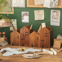 Organisateur de bureau de luxe en bois teinté en forme de maison pour l'organisation de suite de direction, grand présentoir de papeterie de bureau