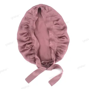 Night sleeping silk 100 mulberry pleated banding silk hat silk turban bonnet women for braids with drawstring