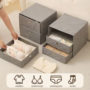 Organiseur de rangement en forme de cube en lin et tissu non tissé, bacs à tiroirs empilables, boîte d'organisation de vêtements pour armoire avec carton - Product Image 4