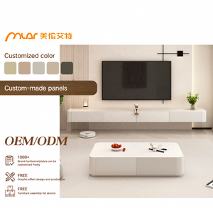 Set Mobile TV Sospeso e Tavolino Moderno Semplice in Stile Nordico Arredamento in Legno <span class=keywords><strong>Laccato</strong></span> <span class=keywords><strong>Bianco</strong></span> per <span class=keywords><strong>Soggiorno</strong></span> - Product Image 1