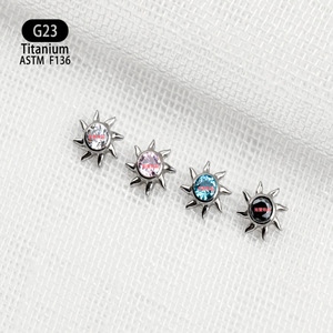 Boucles d'oreilles clous Sun Star en titane F136 6,3 mm avec zircon 5A pour piercing du cartilage de l'oreille - Product Image 2