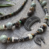 Collier rétro à 3 rangs avec perles de culture slavie classiques, œil de tigre, pendentif viking, bijoux tribaux, bijoux ethniques