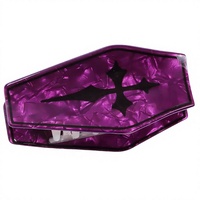 Pince à cheveux gothique en acétate violet, forme cercueil, personnalisable (couleur, logo, emballage), vente en gros, accessoire capillaire