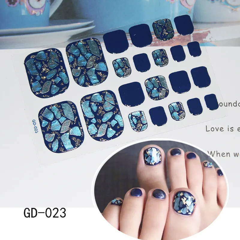 22tips/sheet Waterproof Toe Nail Stickers Full Cover Foot Decals Toe Nail Wraps Adhesive Stickers DIY Salon Manicure Wholesale