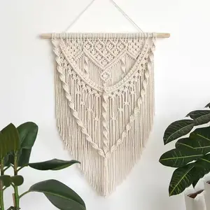 Nature eco friendly tapestry home decor cotton hemp Tassel hand-woven decoration multi styles tapestry with wooden stick