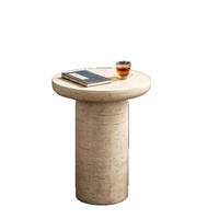 Table d'appoint ronde beige en faux travertin, table d'angle de canapé minimaliste moderne pour la maison, le salon, la chambre, la décoration d'hôtel
