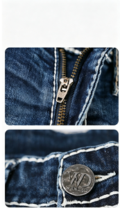 IN STOCK fashion Men’s Heavy Stitch <b>jeans</b> <b>Embroidered</b> Mid Waist Whisker effect Straight Leg <b>jeans</b> for men - Product Image 4
