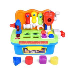 Banc d'outils pour tout-petits, jouets pour enfants de 1 an, ensemble d'outils, établi avec lumière et son, trieur de formes, jouet éducatif en plastique - Product Image 1