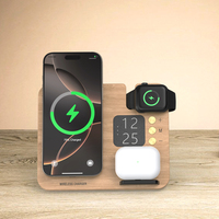 2025 Trending Product Nieuwe Aankomst Opvouwbaar Verstelbaar 3 In 1 Snel Hout Draadloze Telefoonoplader Met Aanraakgevoelige Digitale Klok