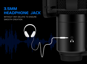 ไมโครโฟน Flyday USB สำหรับพีซีและแล็ปท็อป พร้อมตัวกันกระแทก ระบบตรวจสอบเสียงแบบเรียลไทม์ สำหรับการสตรีมมิ่ง พอดแคสติ้ง และการร้องเพลง - Product Image 4