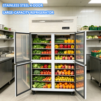 Armoire réfrigérée verticale à double porte en verre, en acier inoxydable, refroidie par air, pour fruits, pour restaurants