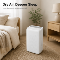 Dehumidifier Portabel Putih dengan Layar Digital dan Timer, Dehumidifier Elektrik Ringkas untuk Kamar Tidur, Kamar Mandi, Ruang Bawah Tanah, Lemari, dan Rumah