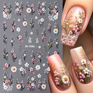 Pegatinas para decoración de <span class=keywords><strong>uñas</strong></span> en relieve 5D, coloridas <span class=keywords><strong>flores</strong></span> <span class=keywords><strong>elegantes</strong></span>, deslizadores de mariposa rosa para <span class=keywords><strong>uñas</strong></span>, calcomanías de manicura de pétalos blancos - Product Image 4